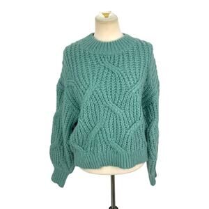 Lush Crewneck Cable Knit Sweater Light Blue Size Medium NWOT